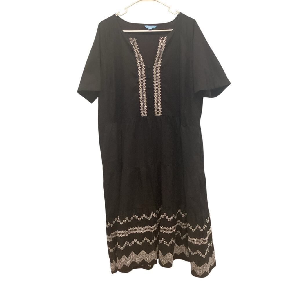 Draper James Boho Embroidered Shift Maxi Dress Womens XXL Black Beach Fall Vacay